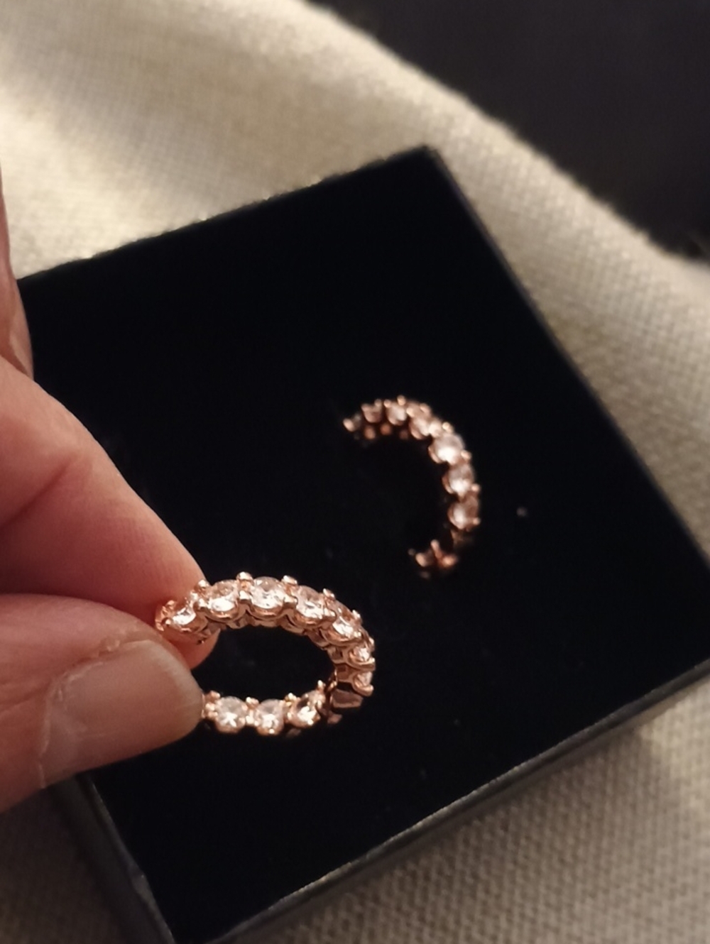 3 Pieces Of Rose Gold, Crystal Hoop Earrings - Women Jewelry